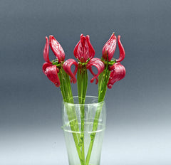 Bouquet of  3 Bright Red Glass Irises – Long Stem Hand Blown Flower – Elegant Gift.