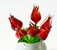 Handmade Red Glass Tulip: Flame Worked Sculpture, Collectible Statue