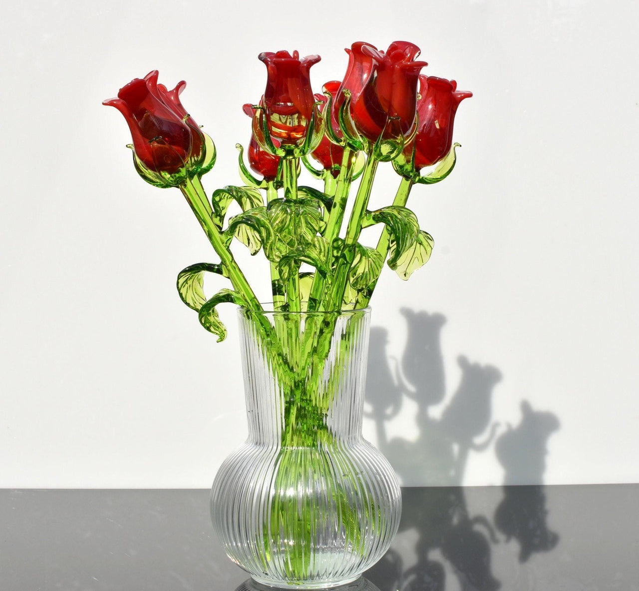 Red Glass Rose Flower – Eternal Rose Bouquet – Hand Blown Art Sculpture – Forever Rose – 13” Long Stem Collectible Gift – Mothers Day Gifts