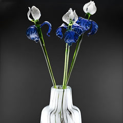 Glass Flowers in Vase - Glass Flowers and Vase - Glass Flower Bouquet 17.5 inches - Glass Flower Bouquet - Glass Iris Home Decor