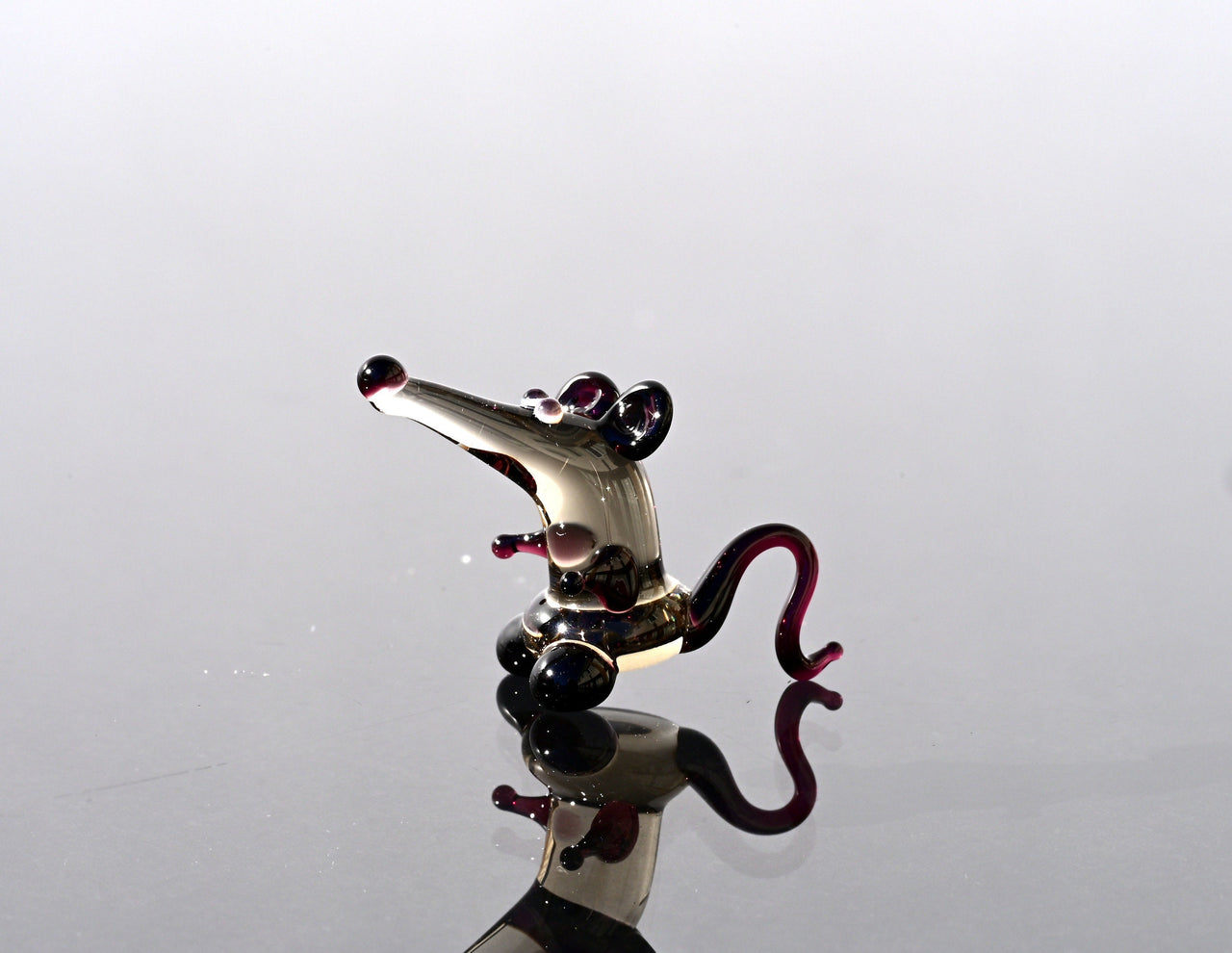Lampwork Glass Rat Miniature: Tiny Grey Figurine, Whimsical Gift