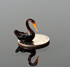 Black Swan, Swan Cake Topper, Tiny Glass Animals, Swan Figurine, Glass Swan, Swan Decor, Mini Glass Animals, Swan Gifts, Orange Beak