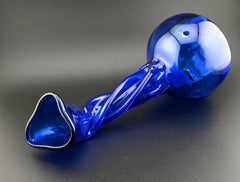 Central Piece Handblown Cobalt Art Glass Blue Vase: Elegant Twisted Design.