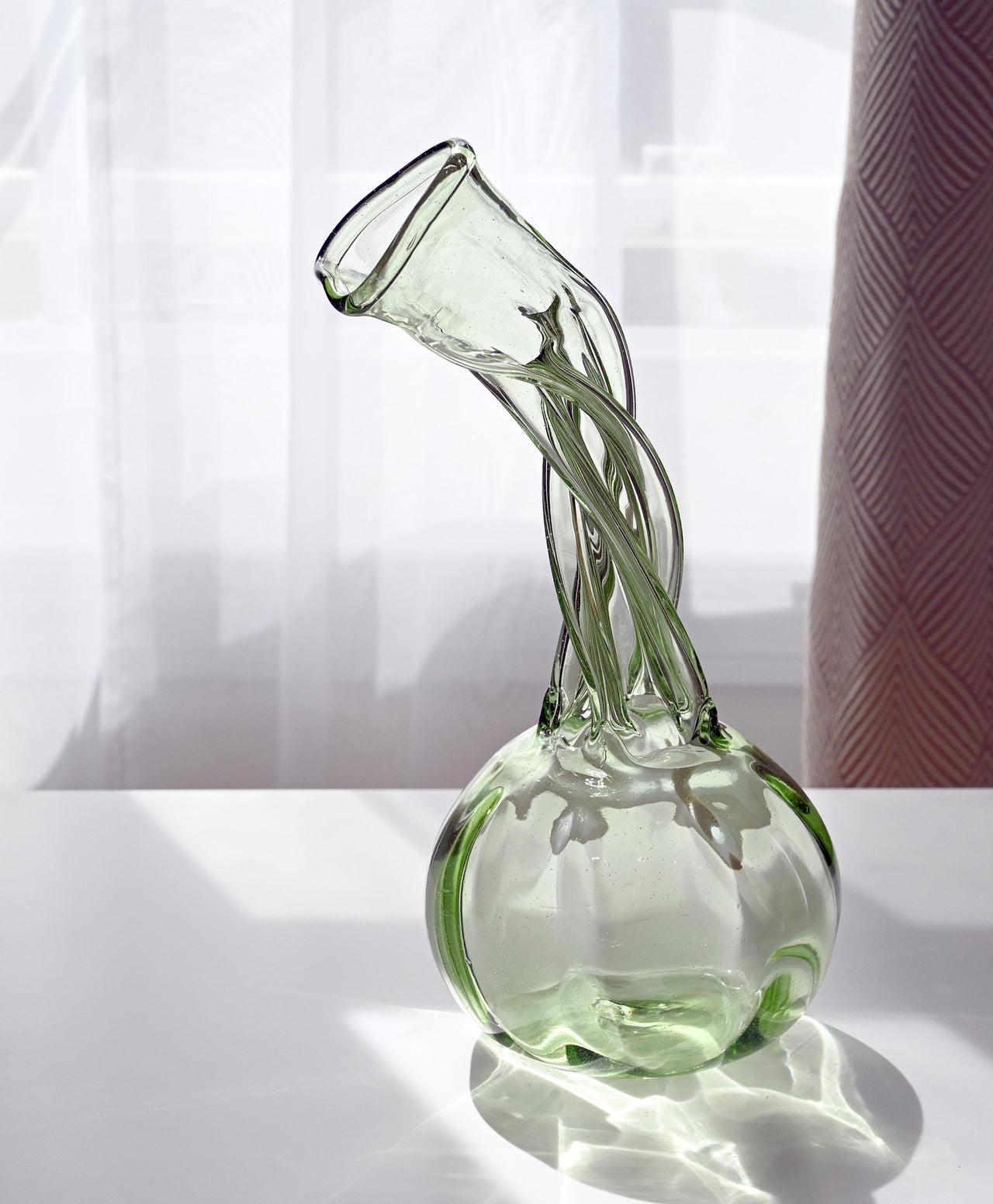 Central Piece Handblown Renaissance light green colored Glass Vase: Elegant Twisted Design.