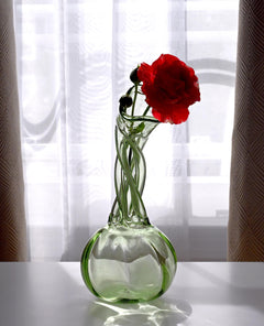 Central Piece Handblown Renaissance light green colored Glass Vase: Elegant Twisted Design.