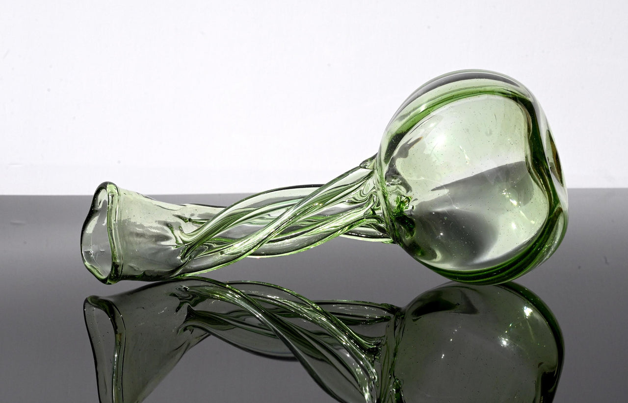 Central Piece Handblown Renaissance light green colored Glass Vase: Elegant Twisted Design.