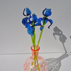 Hand-Blown Blue Glass Iris Bouquet - Elegant Art Glass Vase