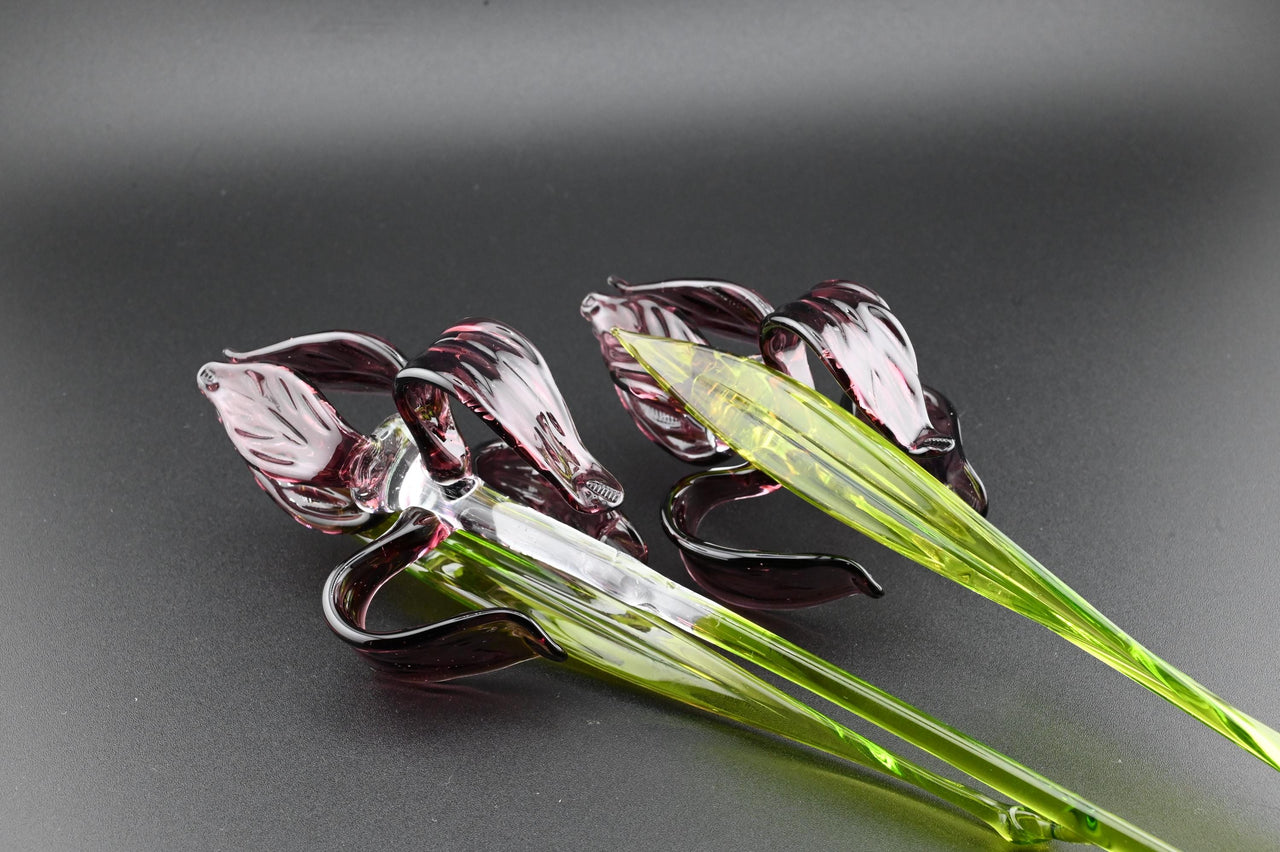 Handblown Amethyst Glass Flower: Elegant Floral Home Decor
