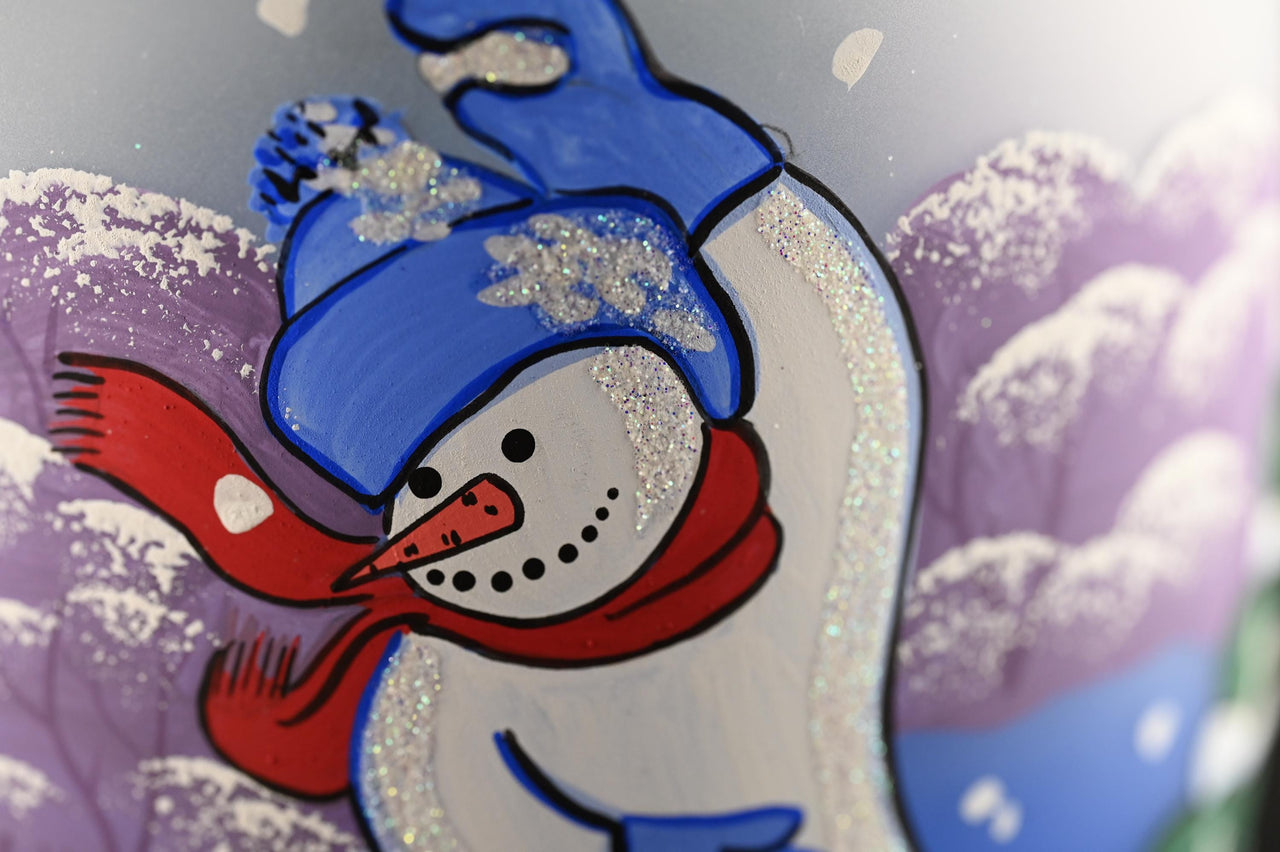 Christmas Vase: Handblown Frosted Glass Snowman Candle Holder