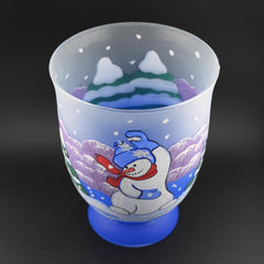 Christmas Vase: Handblown Frosted Glass Snowman Candle Holder