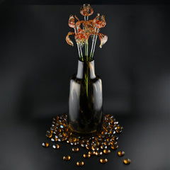 Glass Flowers in Vase - Glass Flowers and Vase - Glass Flower Bouquet 17.5 inches - Orange Glass Flower Bouquet - Glass Iris Home Decor