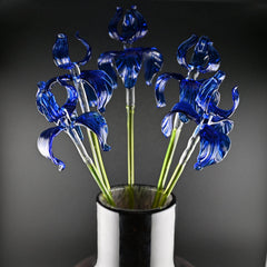 Glass Flowers Bouquet in Vase, Glass Flowers and Vase, Glass Flowers Bouquet, Blue Glass Iris Home Decor, Spring Decor, Birthday Gift