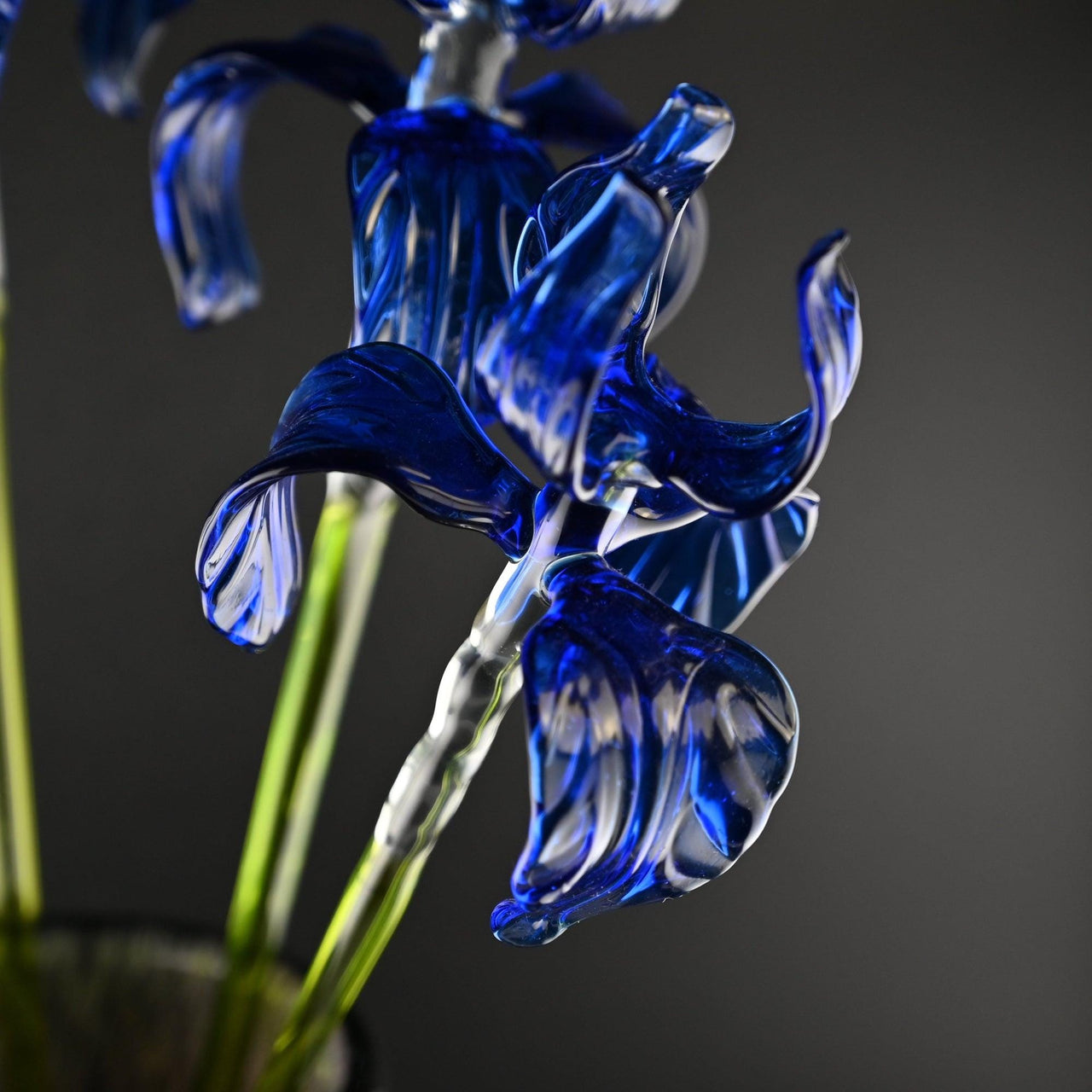 Glass Flowers Bouquet in Vase, Glass Flowers and Vase, Glass Flowers Bouquet, Blue Glass Iris Home Decor, Spring Decor, Birthday Gift