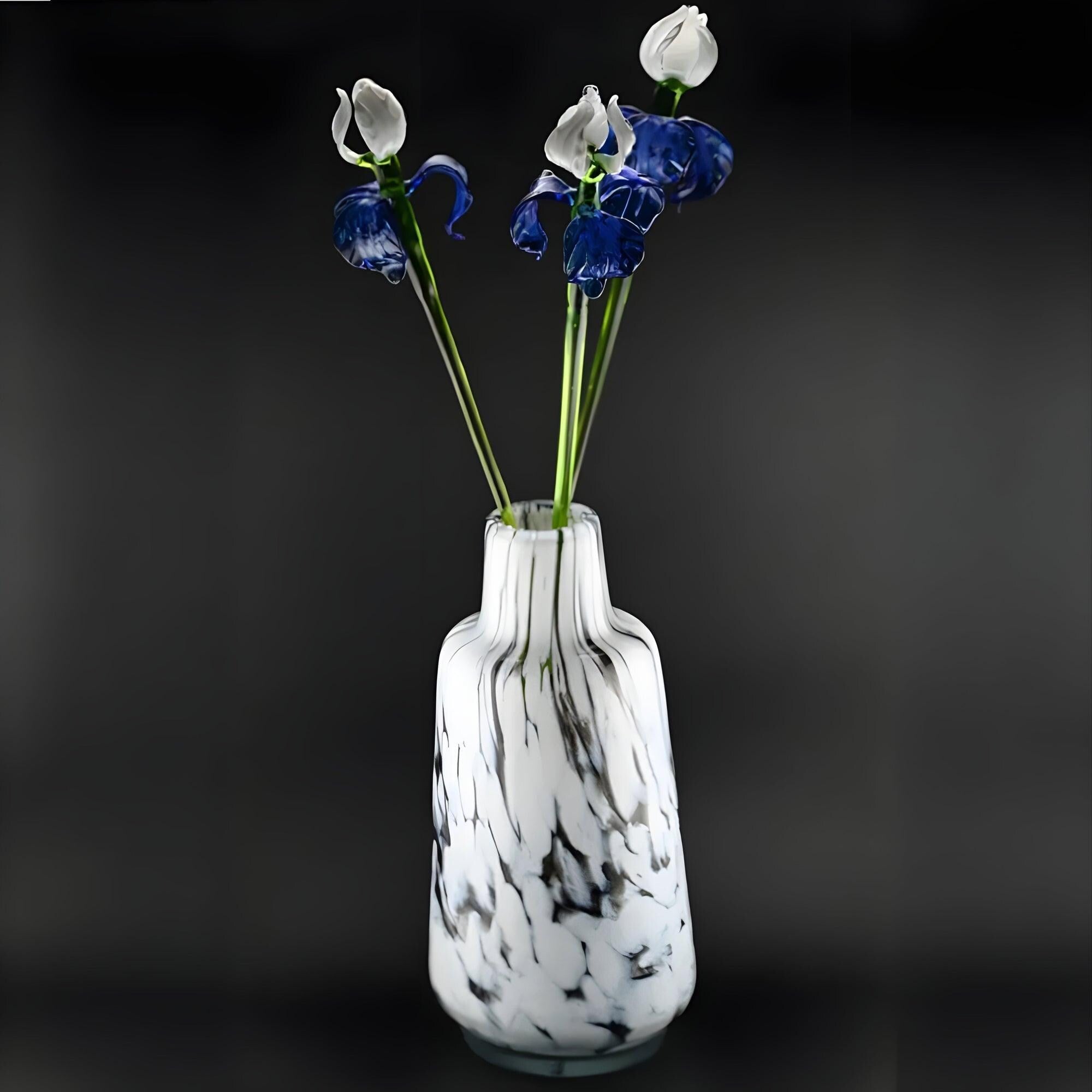 Glass Flowers in Vase - Glass Flowers and Vase - Glass Flower Bouquet 17.5 inches - Glass Flower Bouquet - Glass Iris Home Decor