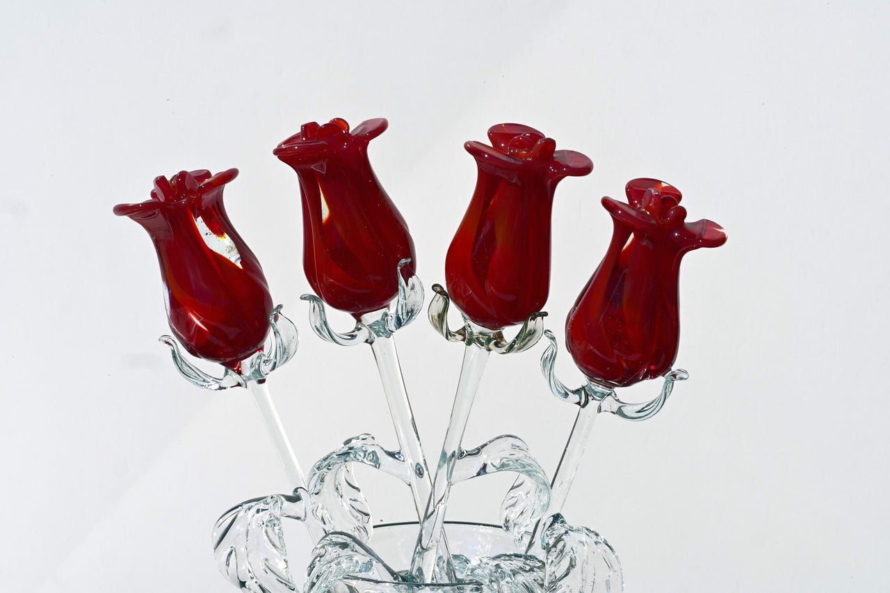 Glass Rose - Glass Flower Bouquet - Handmade Glass Flowers Rose - Blown Glass Flowers - Red Glass Rose - Christmas Gift for Mom