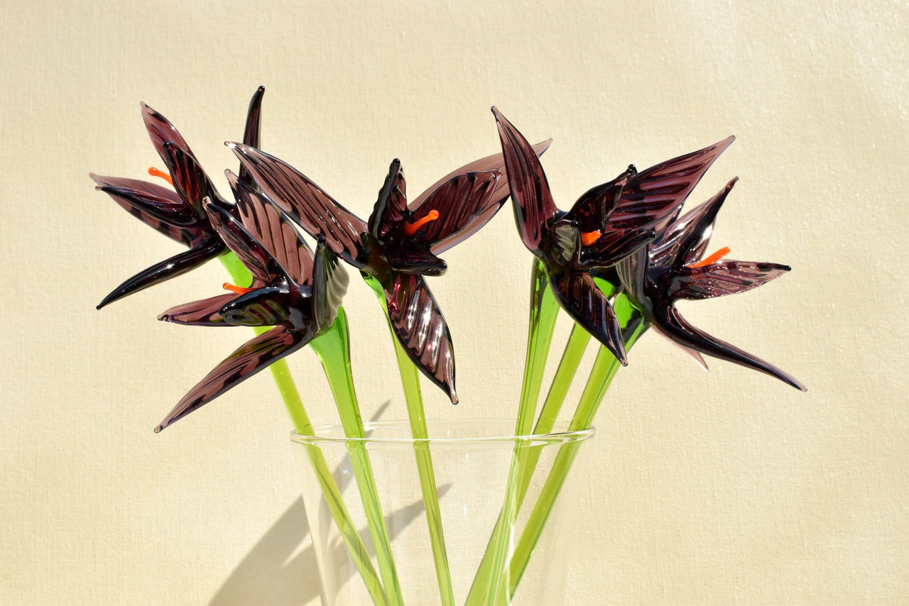 Handmade Purple Glass Bird of Paradise Flower - 10 Inch