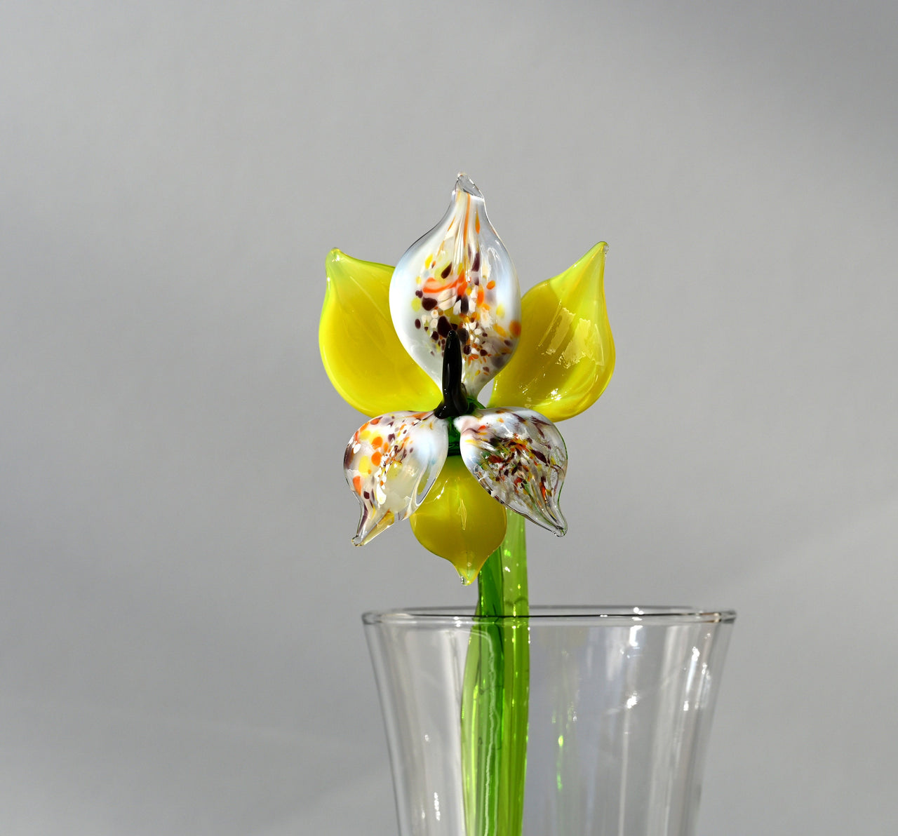 Hand Blown Yellow Glass Orchid Flower: Handmade Glass Mothers Day Gifts for Her
