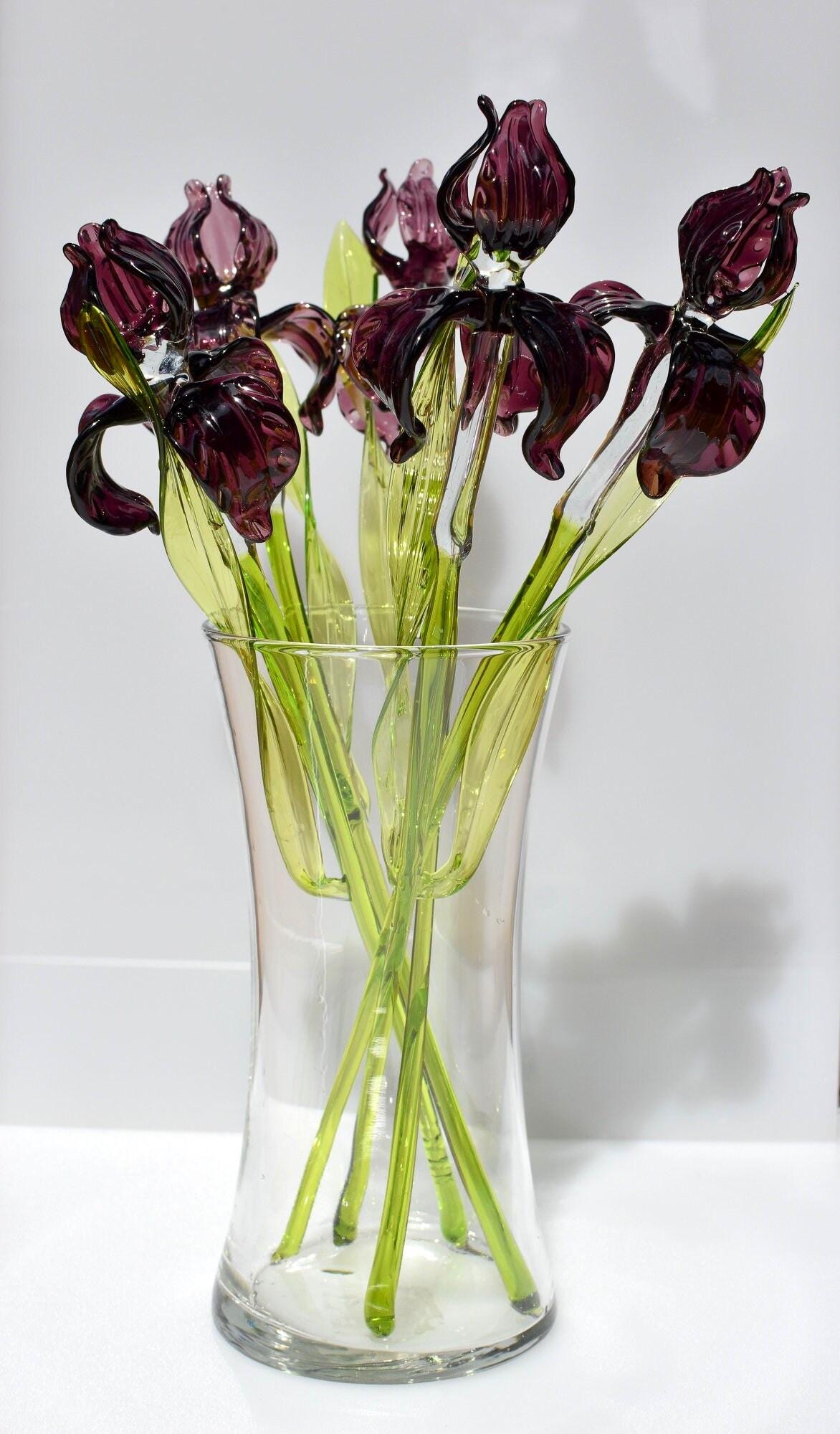 Glass Iris Flower, Purple Glass Flowers, February Birth Flower, Glass Birth Month Flower Bouquet, Iris Glass, Iris Art, February Birthday