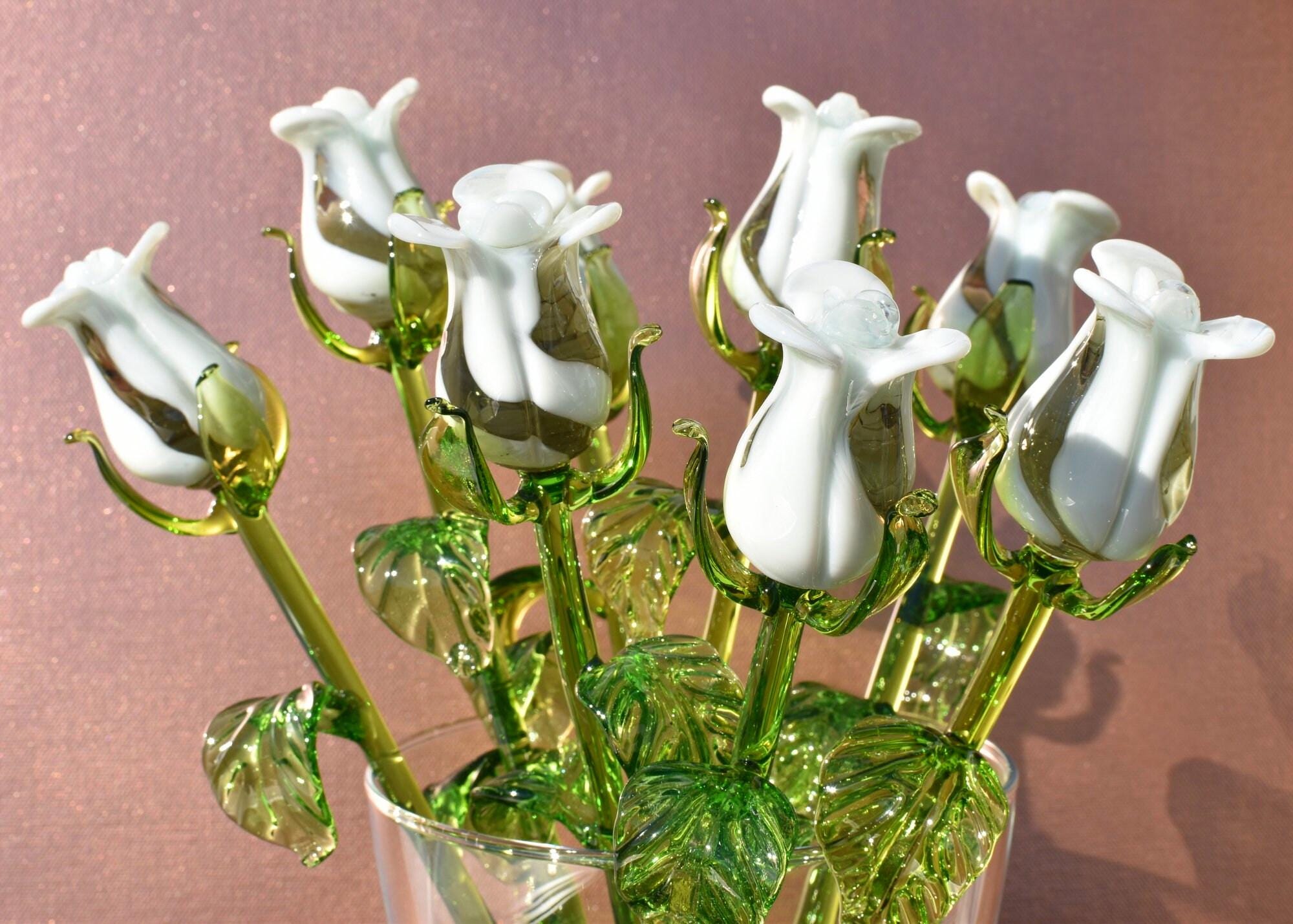 Glass Rose - White Glass Flowers - Glass Flower Bouquet - Hand Blown Glass Flower - Blown Glass Rose - Mothers Day Gifts for Her