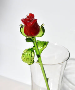 Hand Blown Red Glass Rose - Mothers day Gift for Her - Eternal Flower Gift, Romantic Home Decor