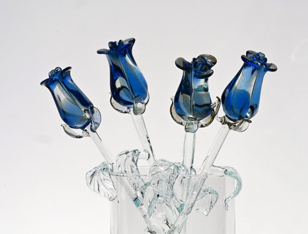 Glass Rose - Glass Flowers Bouquet - Handmade Glass Flowers Rose - Blown Glass Flowers - Blue Glass Rose - Home Decor Christmas Gift for Mom