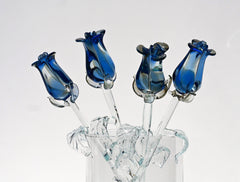 Glass Rose - Glass Flowers Bouquet - Handmade Glass Flowers Rose - Blown Glass Flowers - Blue Glass Rose - Home Decor Christmas Gift for Mom