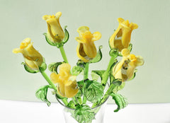 Glass Rose - Hand Blown Glass Flower - Yellow Glass Flowers - Blown Glass Rose - Glass Flower Bouquet - Mothers day Gift for Her