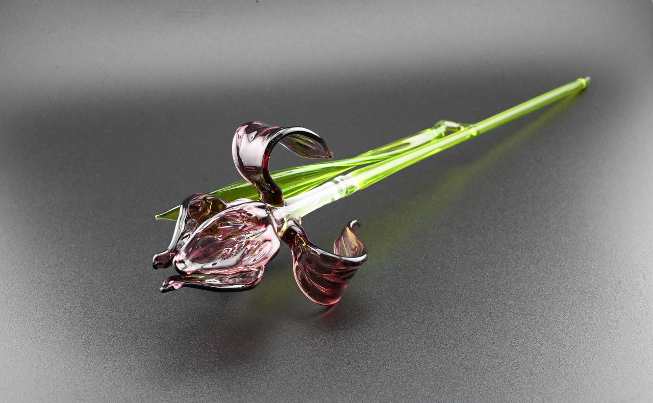 Handblown Amethyst Glass Flower: Elegant Floral Home Decor