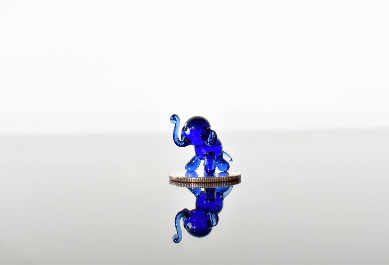 Tiny Glass Animals, Blue Glass Elephant, Elephant Figurine, Elephant Gifts, Glass Animals, Elephant Charm, Mini Glass Animals, Art, Decor