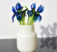 Blue Glass Flowers, Glass Iris, Glass Birth Month Flower, Blown Glass Flower Bouquet, Desk Decor For Women, Mothers Day Gifts, Easter Decor
