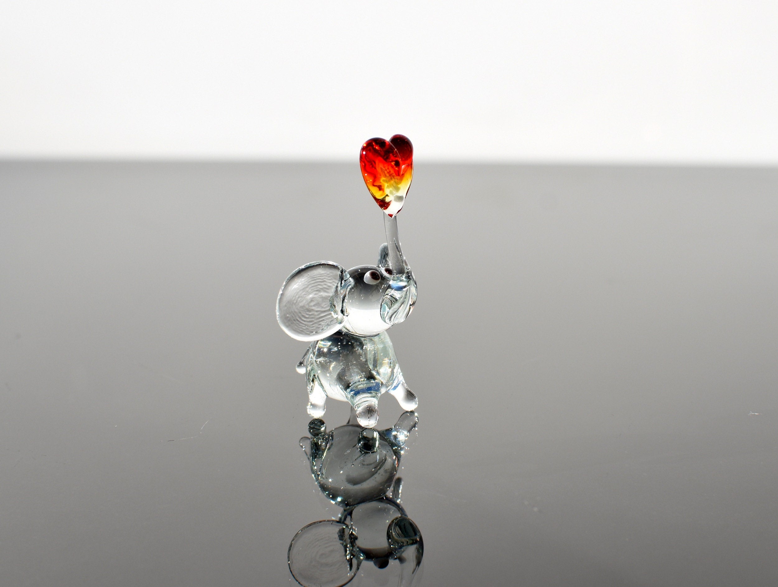 Elephant Figurine, Glass Elephant, Mothers Day Gifts, Anniversary Gifts, Lampwork Glass Elephant Figurine: Miniature Heart Keepsake,