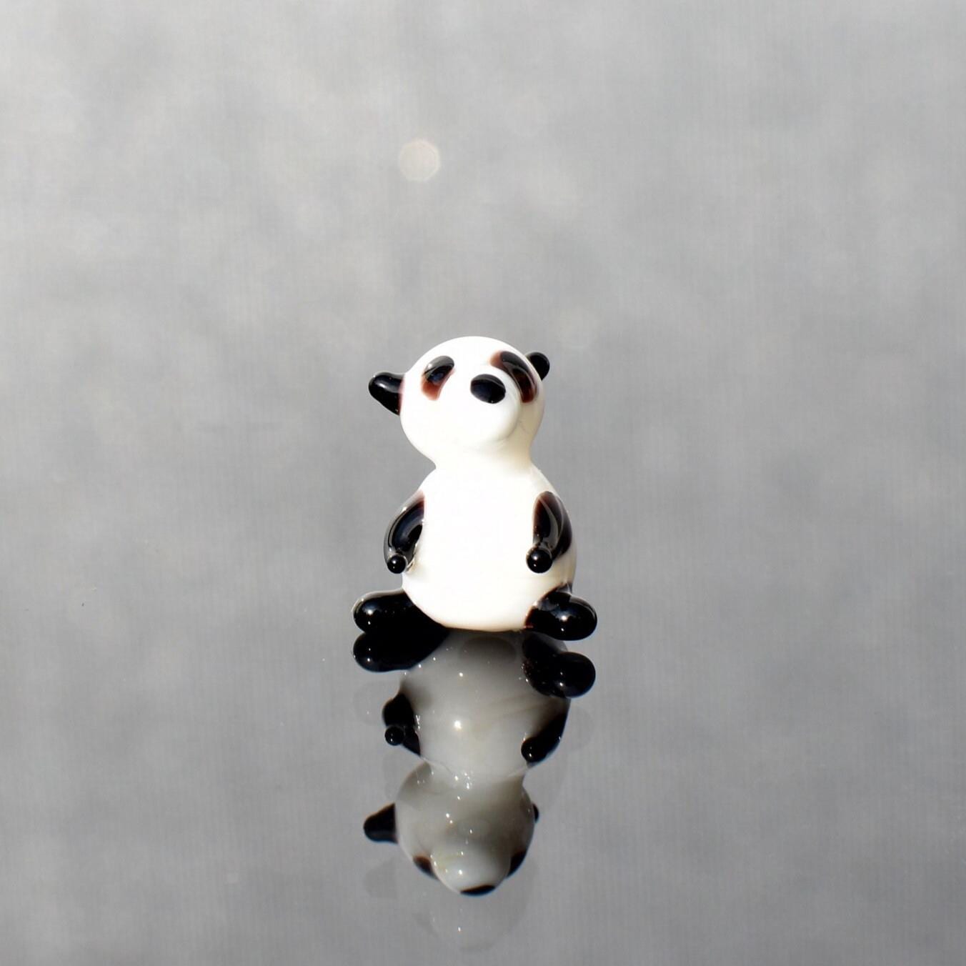Tiny Glass Panda: Lampwork Miniature Figurine