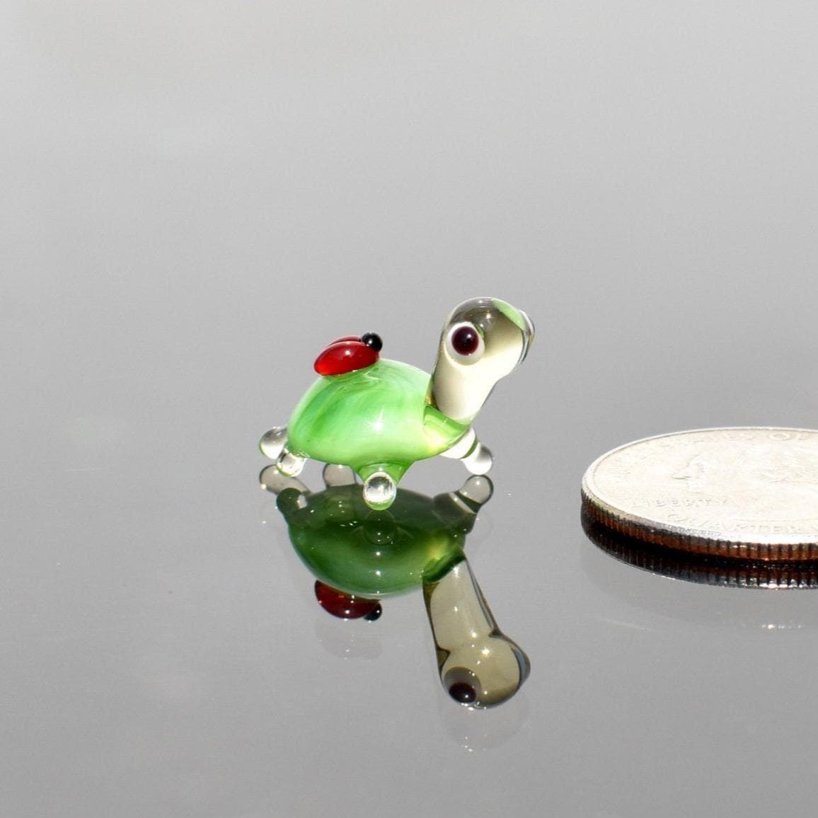 Hand-Blown Glass Turtle Figurine: Tiny Ladybug, Collectible Desk Decor