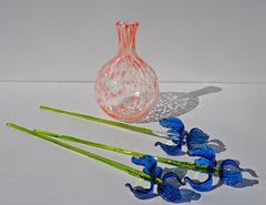 Hand-Blown Blue Glass Iris Bouquet - Elegant Art Glass Vase