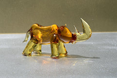Hand Blown Glass Rhinoceros. Sculptured Rino figurine with character and personality, a collectible gift.