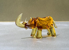 Hand Blown Glass Rhinoceros. Sculptured Rino figurine with character and personality, a collectible gift.