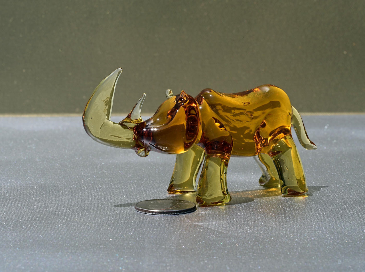 Hand Blown Glass Rhinoceros. Sculptured Rino figurine with character and personality, a collectible gift.