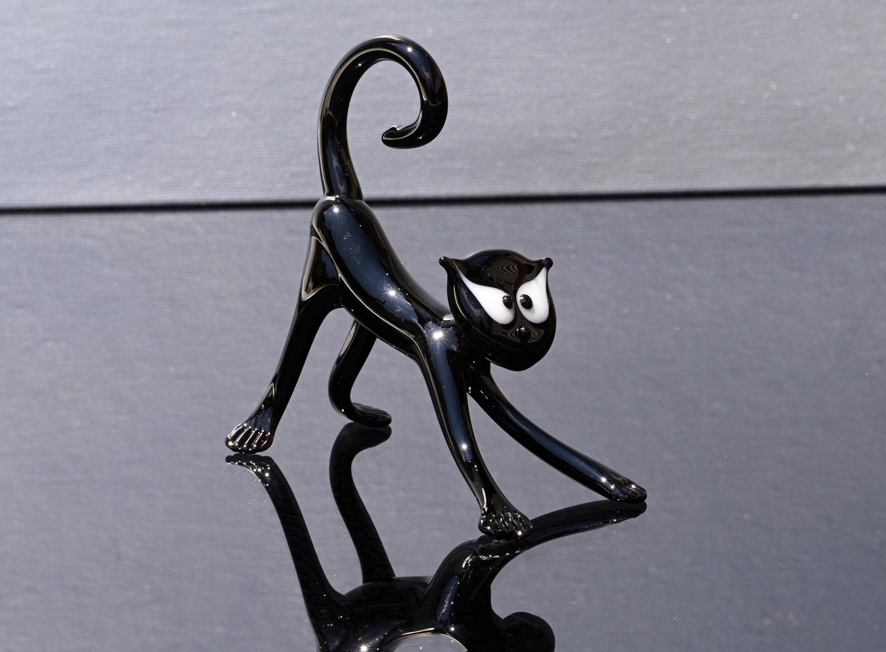 Black Cat Gifts, Black Cat Figurine, Black Cat Decor, Black Cat Art, Black Cat Statue, Large Cat Statue, Glass Cat, Glass Sculpture