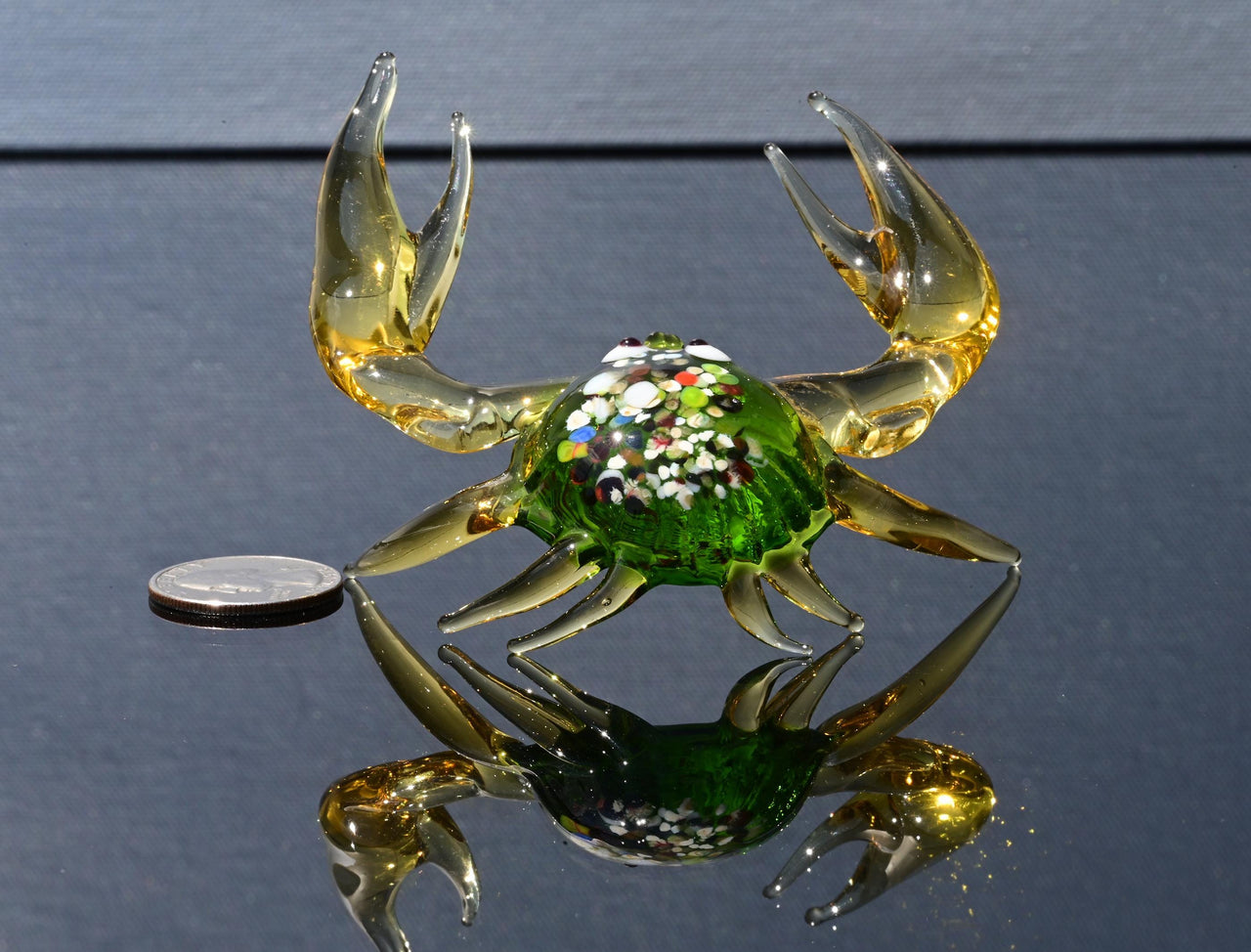Hand-Blown Multicolor Glass Crab Figurine – CuteGlassAnimals Lampwork Sculpture.
