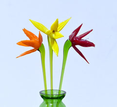 Handmade Glass Bird of Paradise Bouquet: Colorful Floral Sculpture.