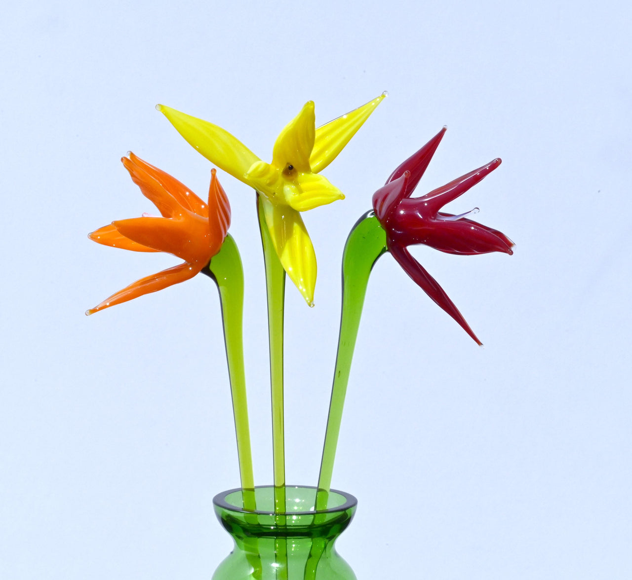 Forever Flowers, Eternal Flowers, Bird of Paradise Long Stem Glass Flowers Bouquet, Orange Birds of Paradise, Glass Birth Month Flower Gift
