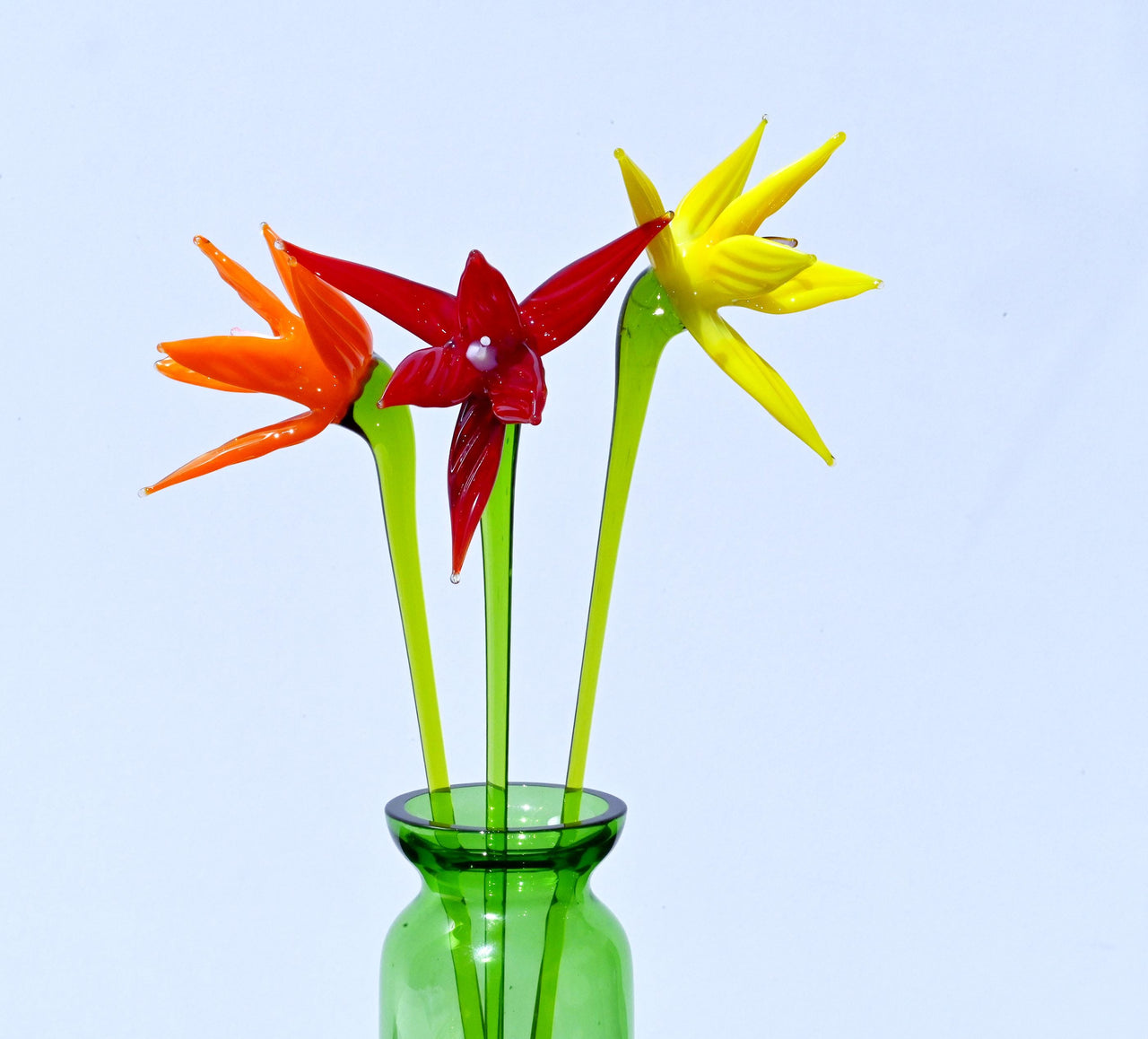 Handmade Glass Bird of Paradise Bouquet: Colorful Floral Sculpture.