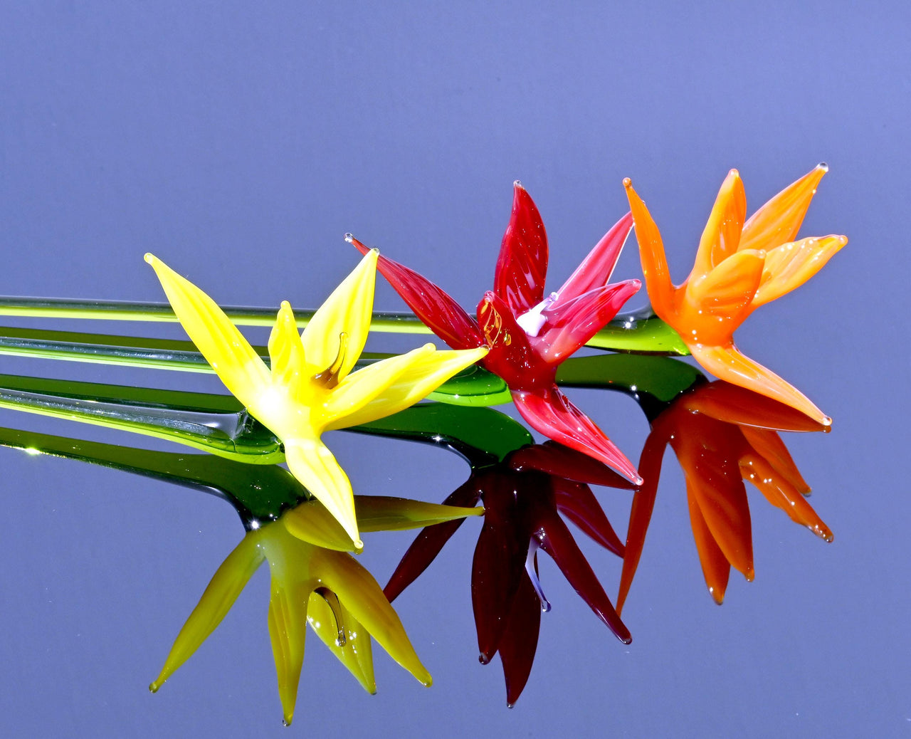 Handmade Glass Bird of Paradise Bouquet: Colorful Floral Sculpture.