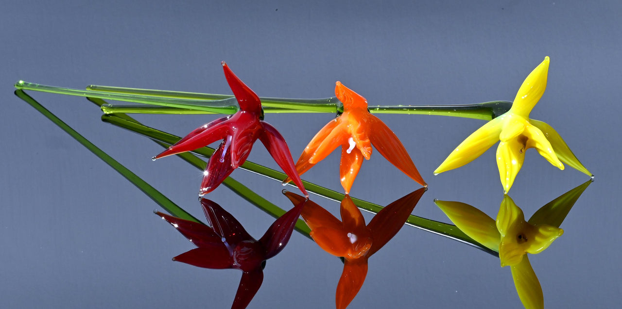 Forever Flowers, Eternal Flowers, Bird of Paradise Long Stem Glass Flowers Bouquet, Orange Birds of Paradise, Glass Birth Month Flower Gift
