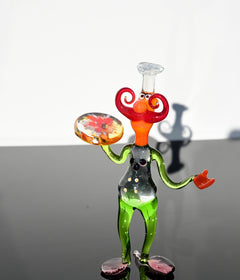 Hand-Blown Glass Pizza Chef Figurine – Rare Collectible Art Sculpture.