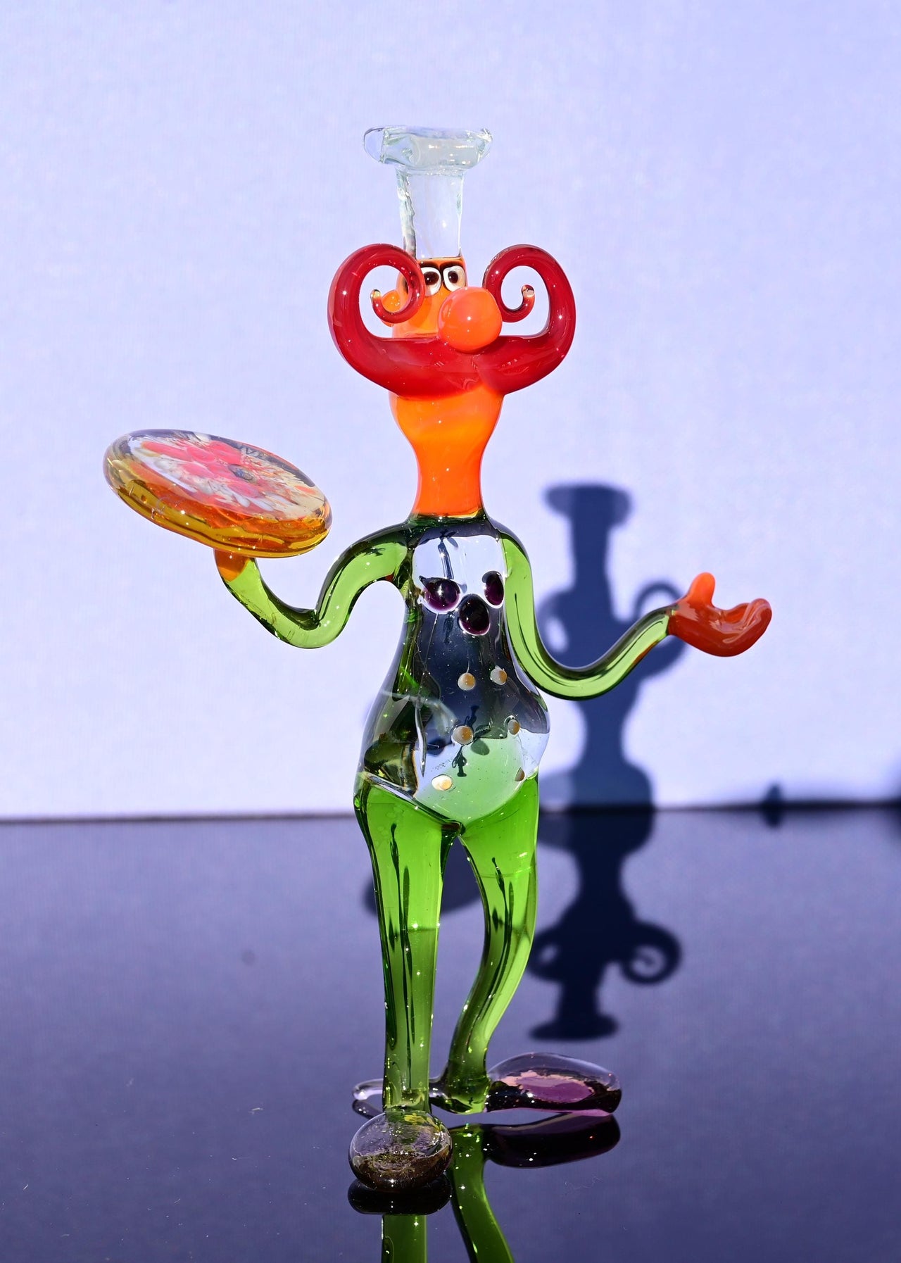 Hand-Blown Glass Pizza Chef Figurine – Rare Collectible Art Sculpture.