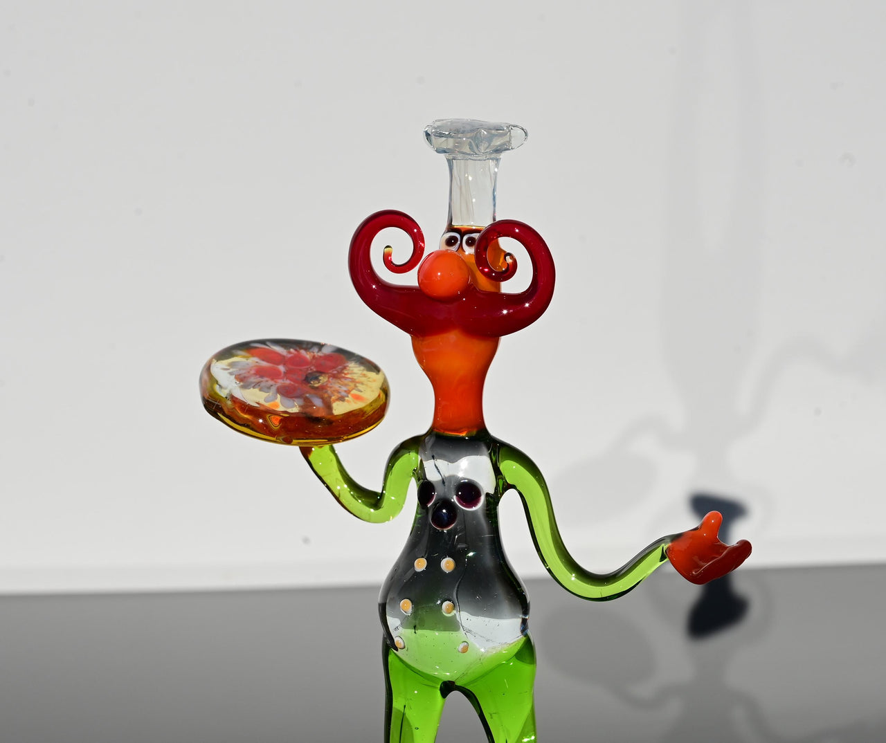Hand-Blown Glass Pizza Chef Figurine – Rare Collectible Art Sculpture.