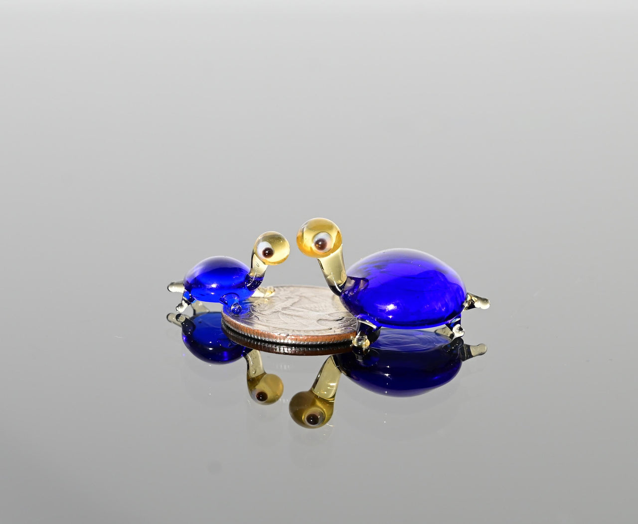 Cobalt Blue Glass Turtle Figurines - Hand-Blown Miniature Duo