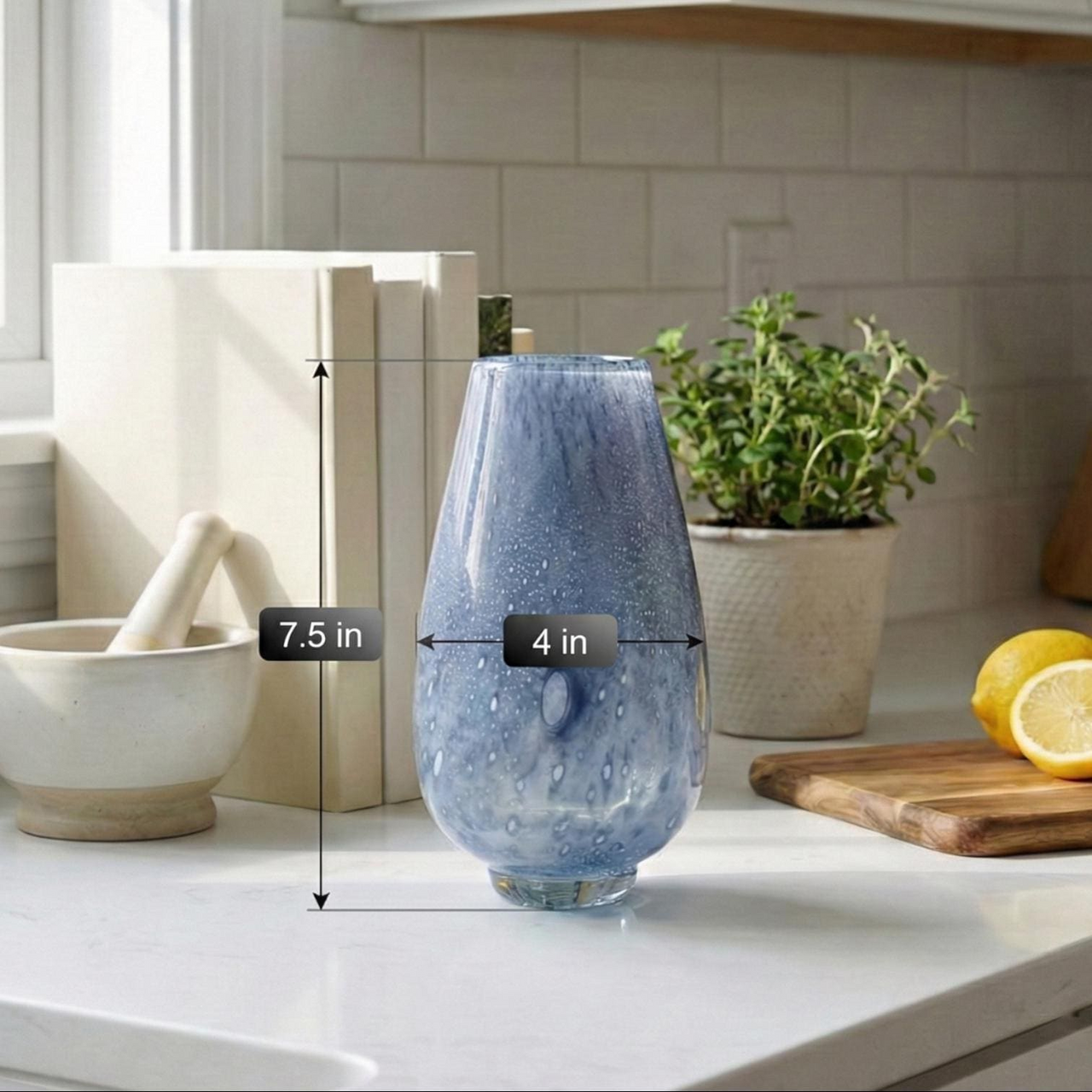 Small Hand-Blown Blue Glass Vase – Murano-Style Art Decor