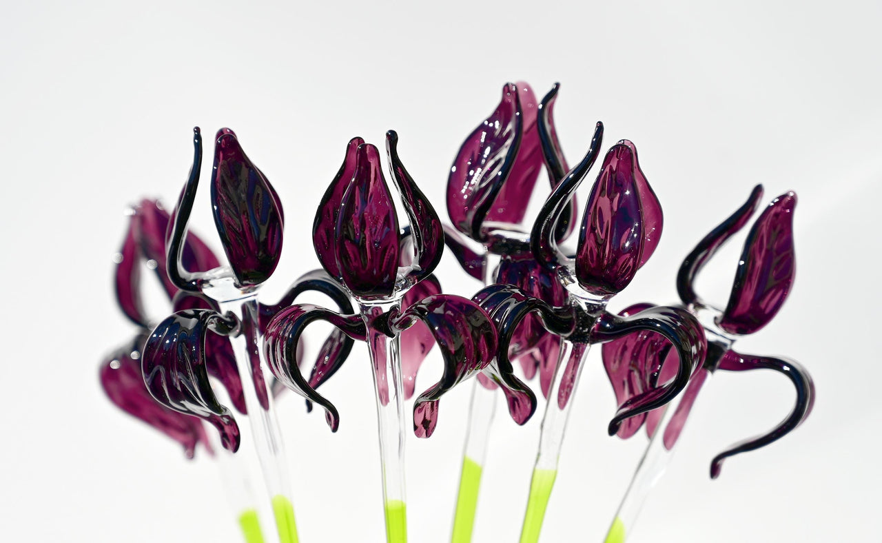 Glass Iris, Purple Glass Flowers, Glass Birth Month Flower, February Birth Flower Bouquet, Glass Flowers Bouquet, February Birthday Gifts